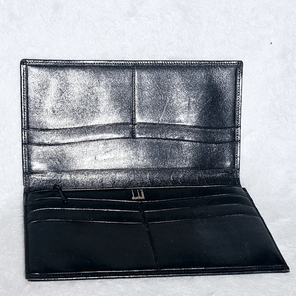 Dunhill Vintage Mens Black Leather Long Coat Wallet